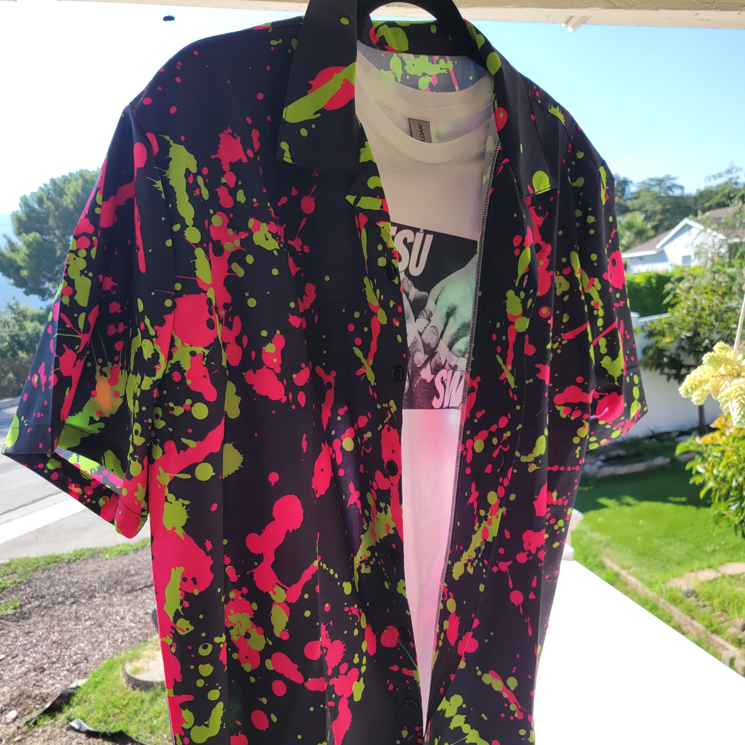 Tribe Vegas Neon Splatter Button-Down Shirt - BJJ Swag