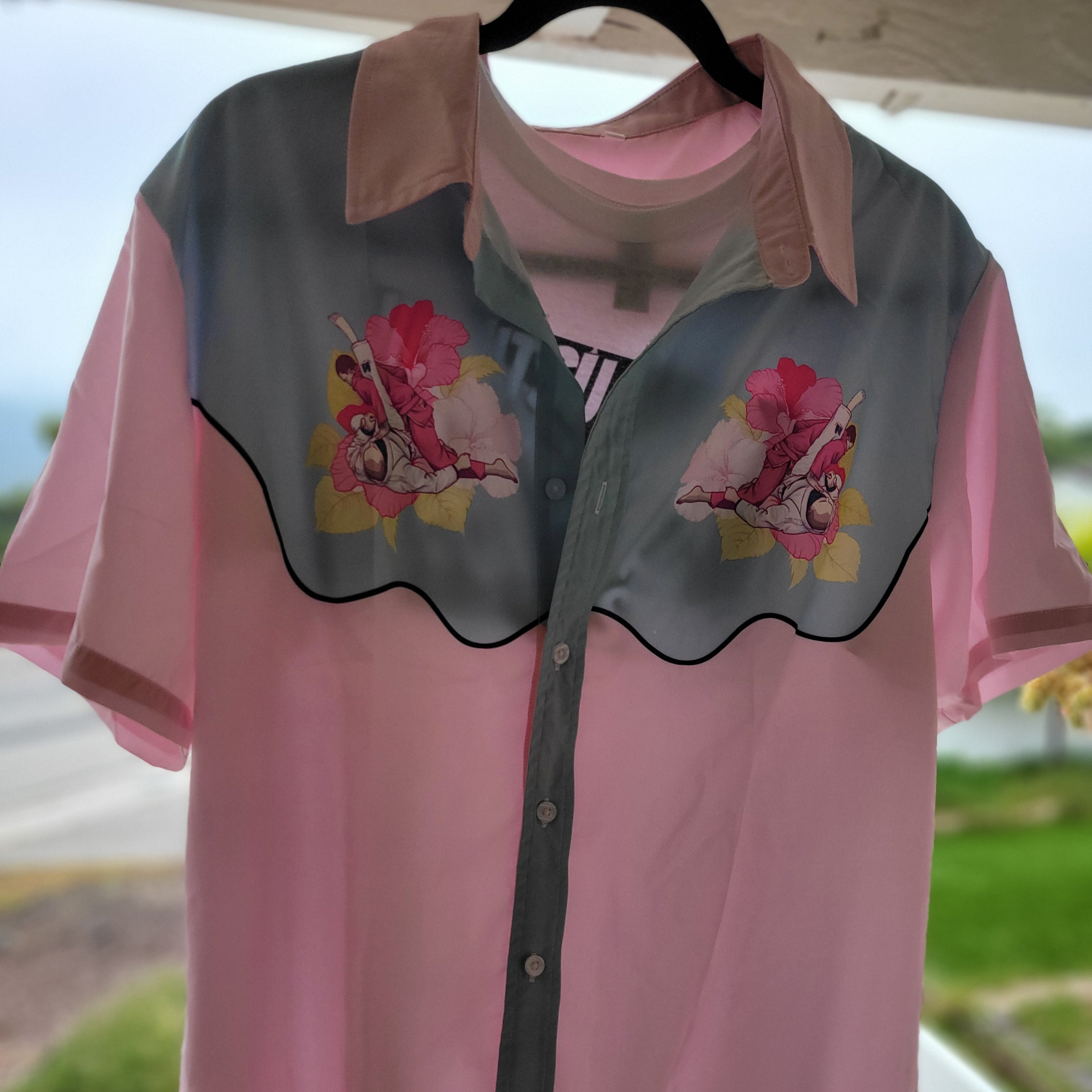 Hibiscus Flower Sweep Button-Down Shirt - BJJ Swag
