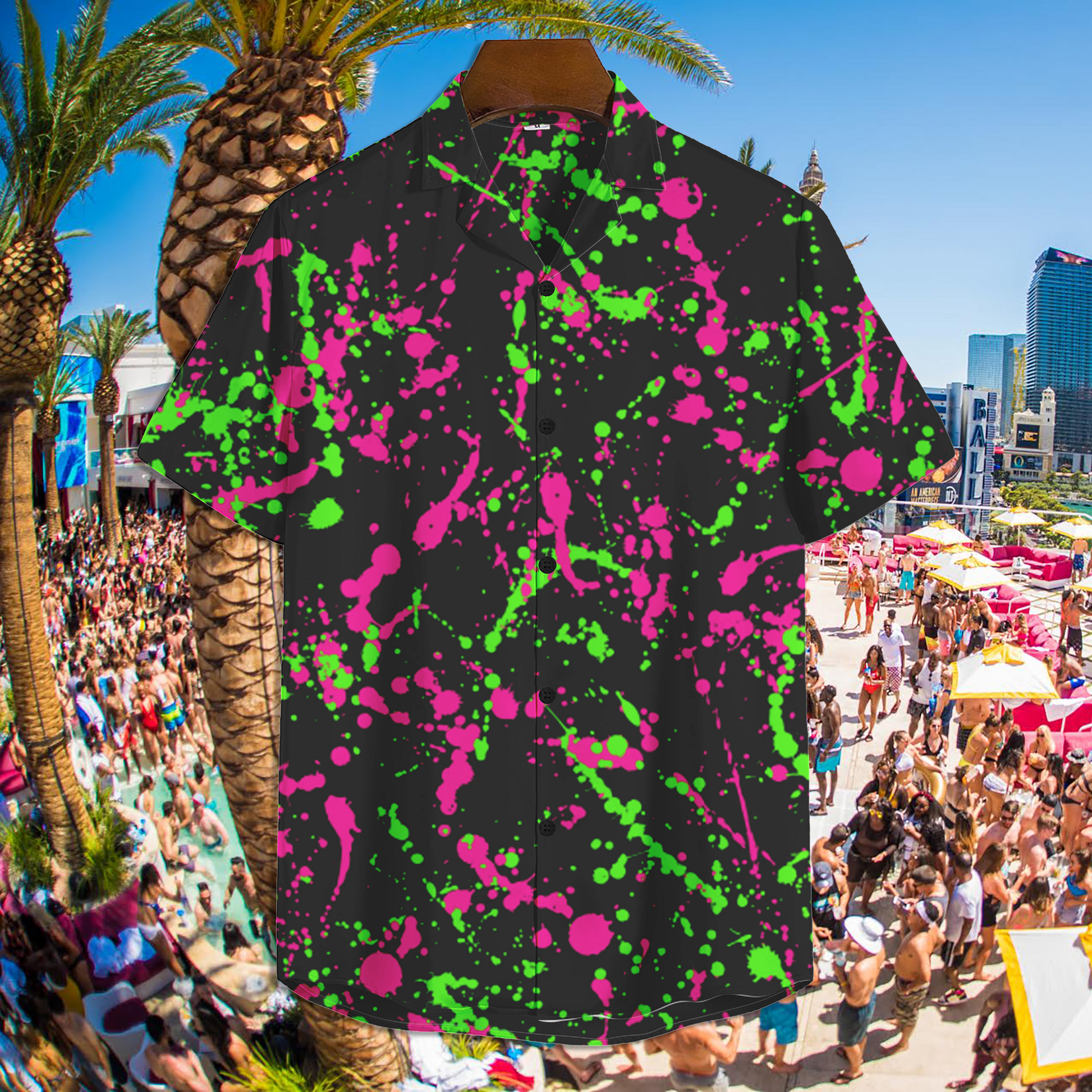 Tribe Vegas Neon Splatter Button-Down Shirt - BJJ Swag