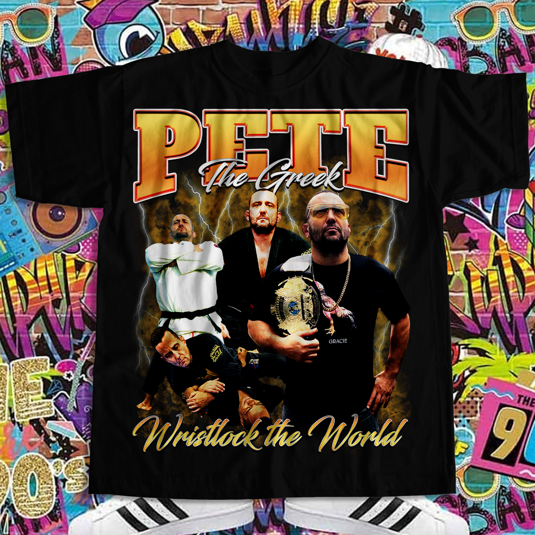90's Vintage Style "Pete the Greek - Wristlock the World" T-Shirt - BJJ Swag