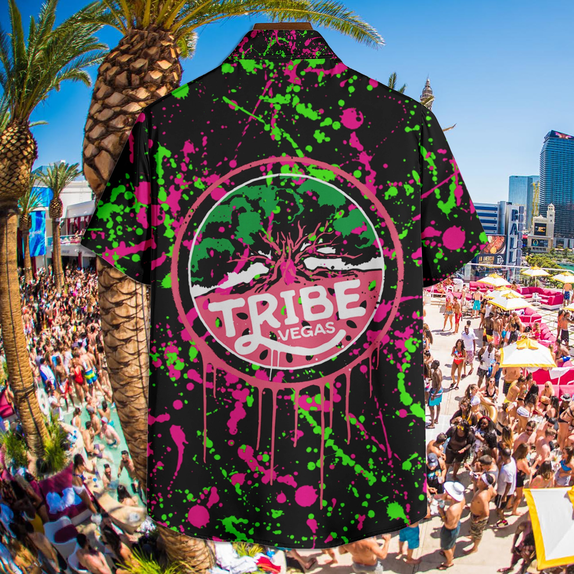 Tribe Vegas Neon Splatter Button-Down Shirt - BJJ Swag