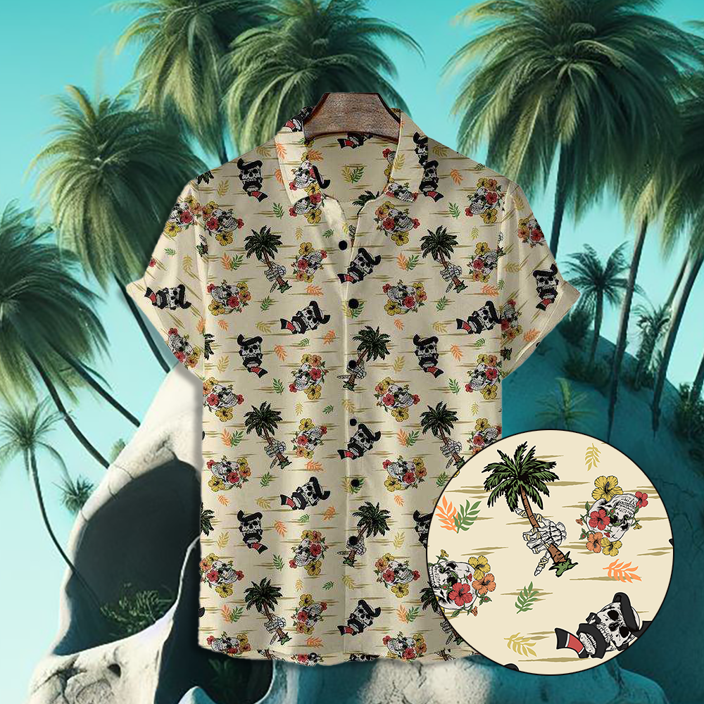 Skulls & Bones Hawaiian Button-Down Shirt - BJJ Swag