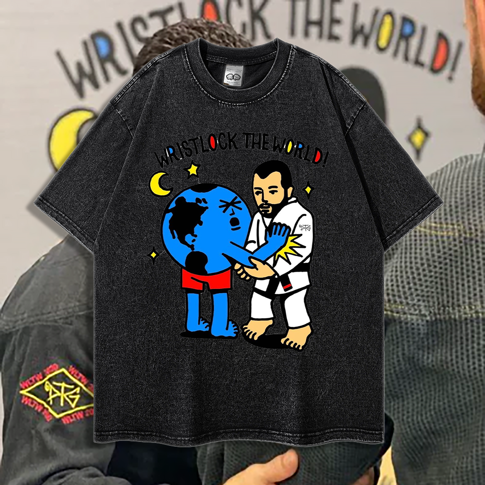 Pete the Greek Wristlock the World - 90's Acid-Washed Vintage Box T-Shirt - BJJ Swag