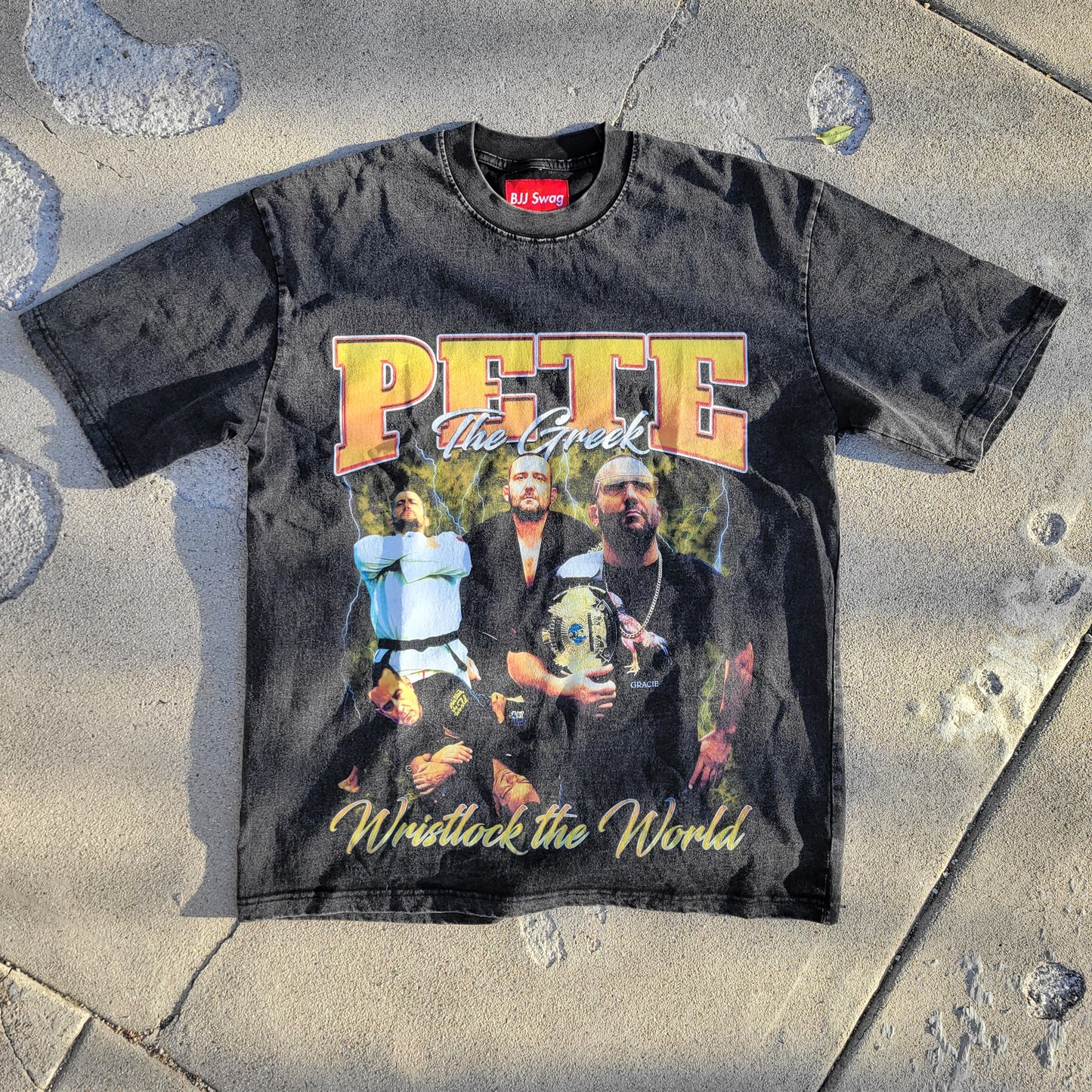 90's Vintage Style "Pete the Greek - Wristlock the World" T-Shirt - BJJ Swag