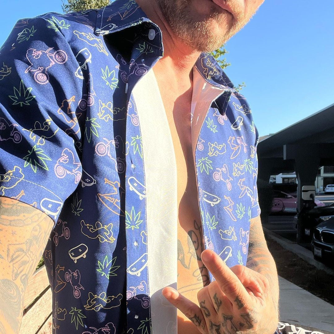 "Good Day with Jeff Glover" Button-Down Shirt [Blue Neon Edition] - BJJ Swag