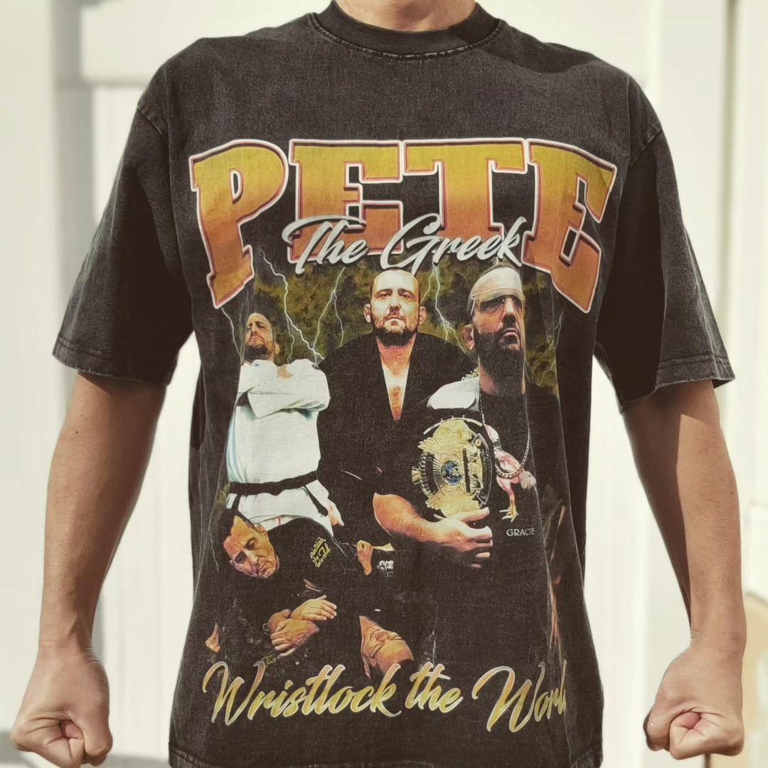 90's Vintage Style "Pete the Greek - Wristlock the World" T-Shirt - BJJ Swag
