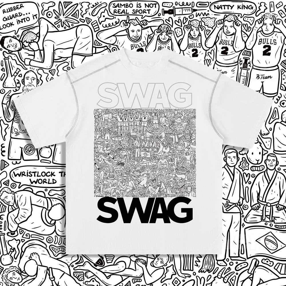 BJJ Stars Doodle - 90's Oversized Contrast Stitch Cotton T-Shirt