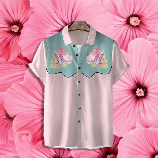 Hibiscus Flower Sweep Button-Down Shirt - BJJ Swag