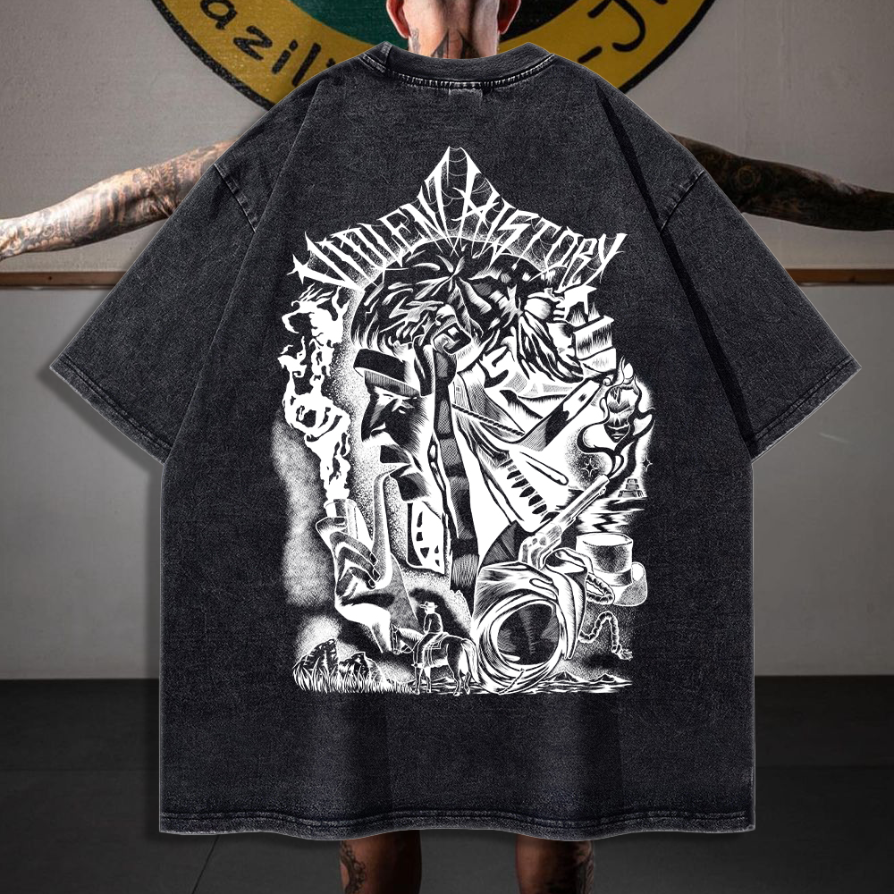Jeff Glover Americana Violent History - 90's Acid-Washed Vintage Box T-Shirt - BJJ Swag