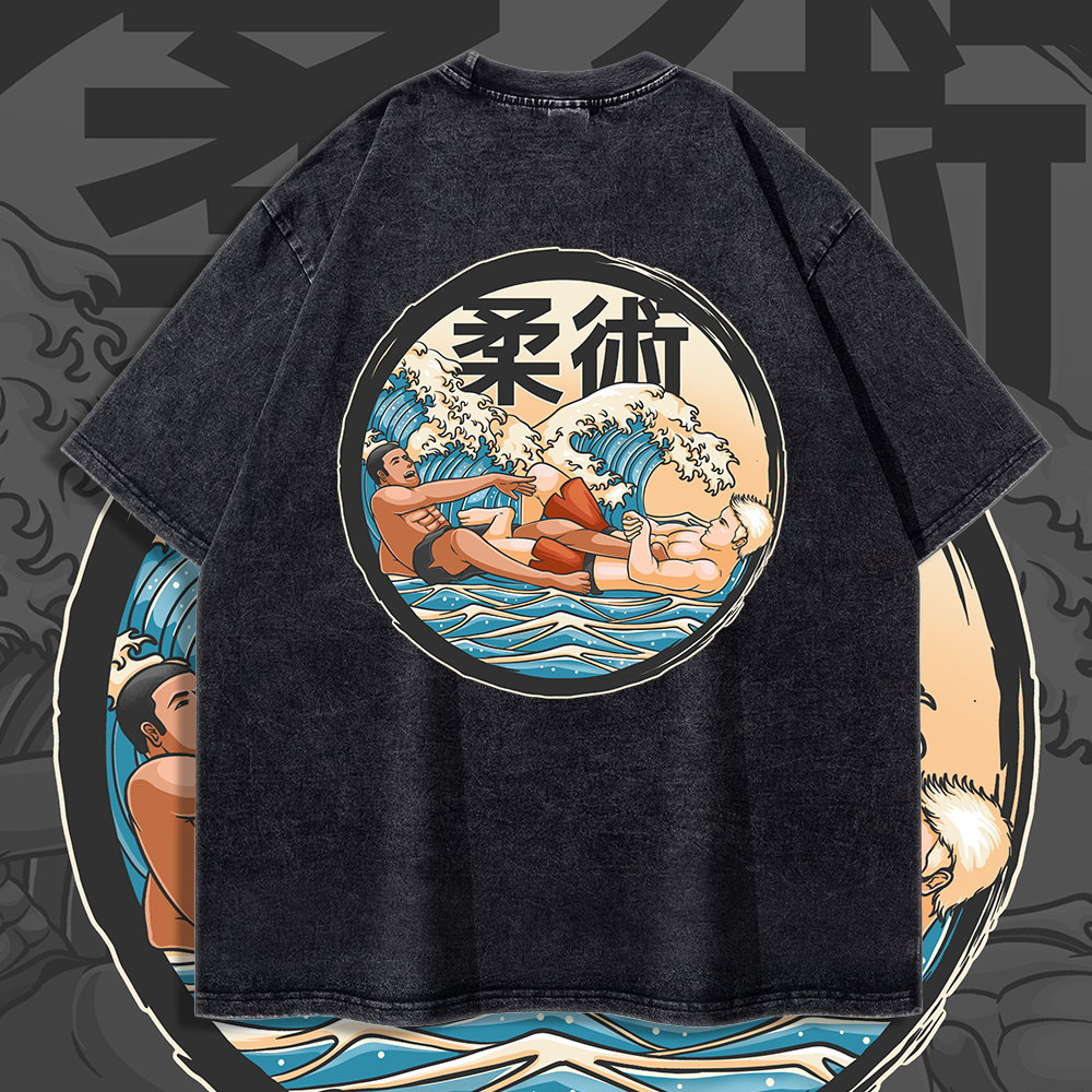 Old English & Manga Heel Hook Mash - 90's Acid-Washed Vintage Box T-Shirt - BJJ Swag