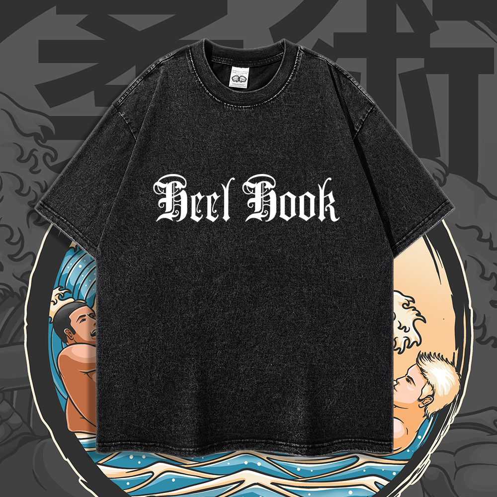 Old English & Manga Heel Hook Mash - 90's Acid-Washed Vintage Box T-Shirt - BJJ Swag