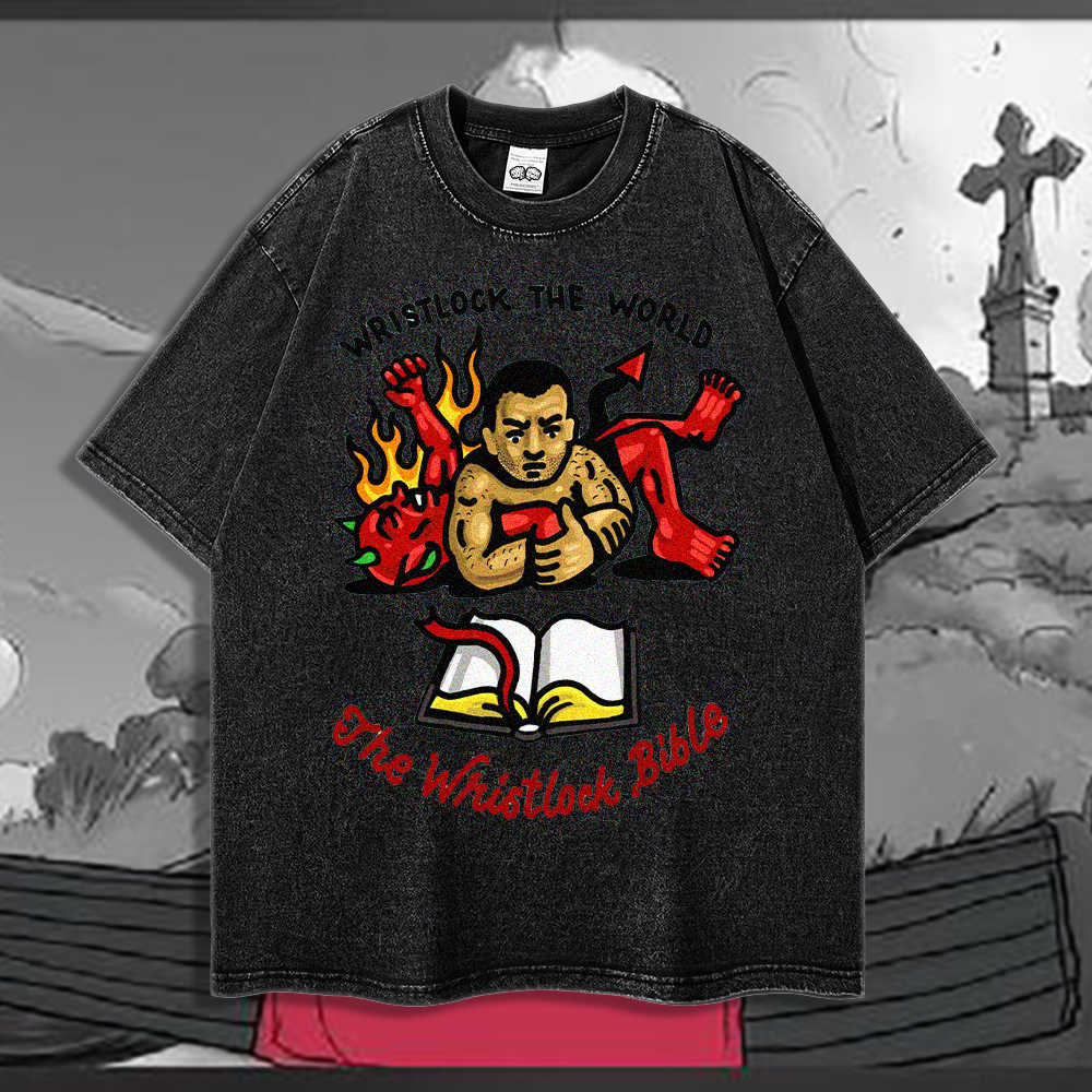 Pete the Greek Wristlock Bible - 90's Acid-Washed Vintage Box T-Shirt - BJJ Swag