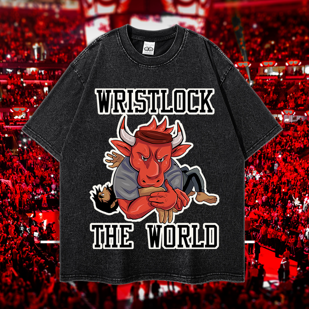 Pete the Greek Wristlock Bull - 90's Acid-Washed Vintage Box T-Shirt - BJJ Swag